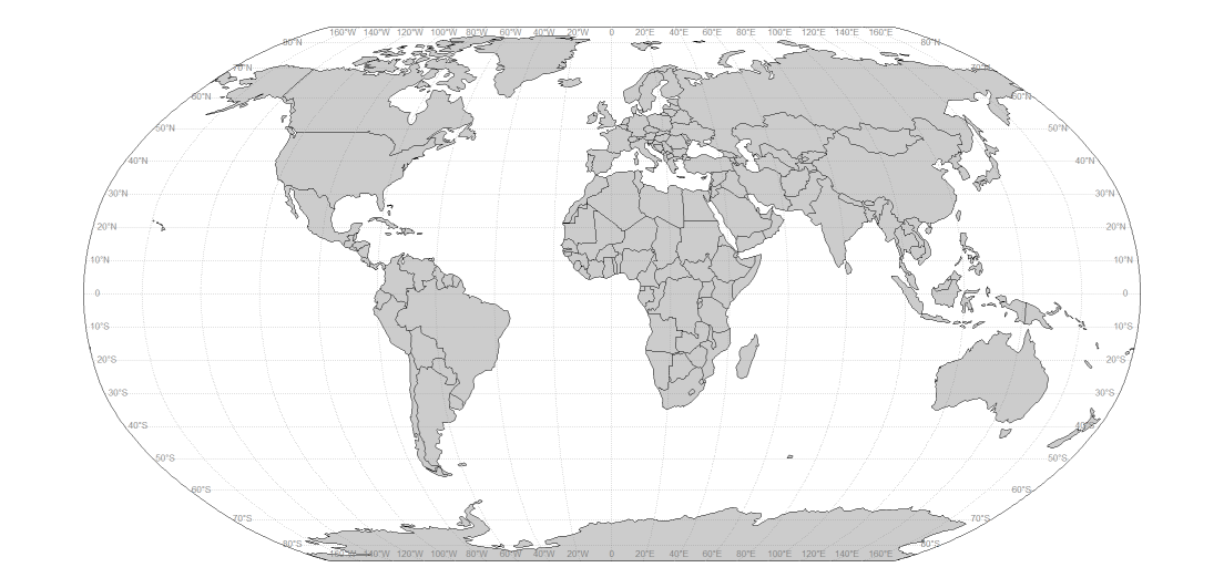 World map in Robinson projection with ggplot [R_code]